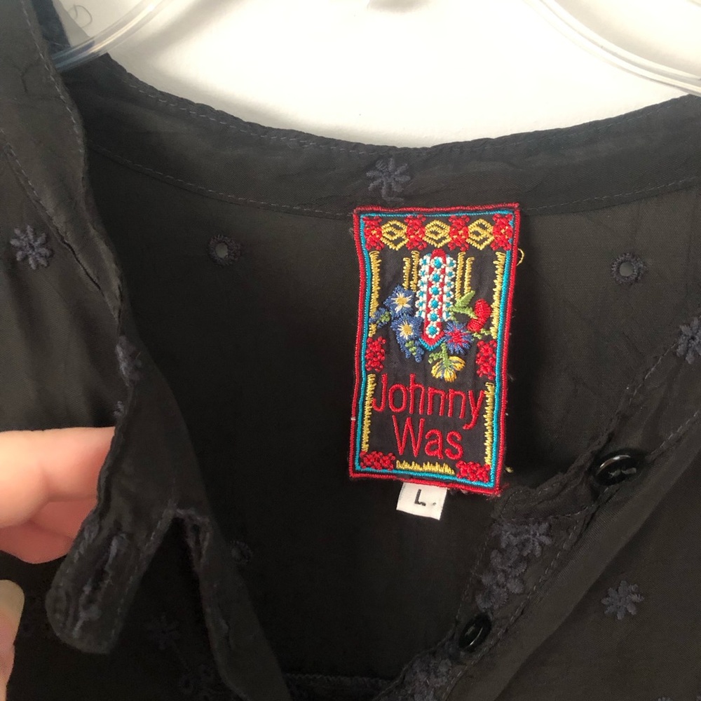 Johnny Was Black Embroidered Long Sleeve Tunic Size Large - Picture 5 of 8